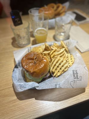 Waffle fries and double impossible cheese  at Burger Fiancé in Montreal