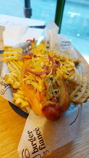 Hot dog with slaw at Burger Fiancé in Montreal