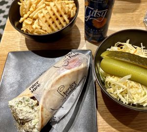 Gyros pita, fries and coleslaw with pickles  at Burger Fiancé in Montreal