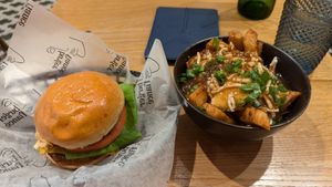 Cheeseburger with poutine at Burger Fiancé in Montreal