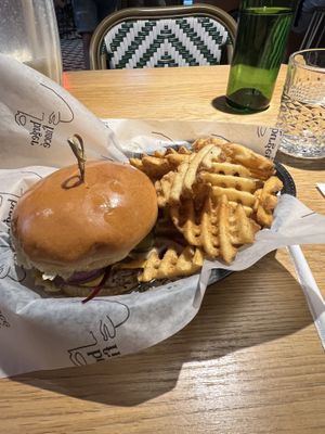 Cheezeburger and waffle friess  at Burger Fiancé in Montreal