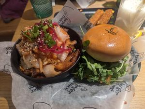 Mama Mia burger and Kimchi Fries at Burger Fiancé in Montreal