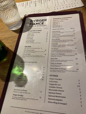 Menu  at Burger Fiancé in Montreal