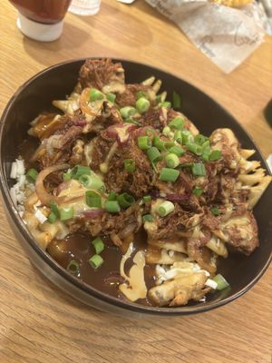 Fiancé poutine with waffle fries   at Burger Fiancé in Montreal