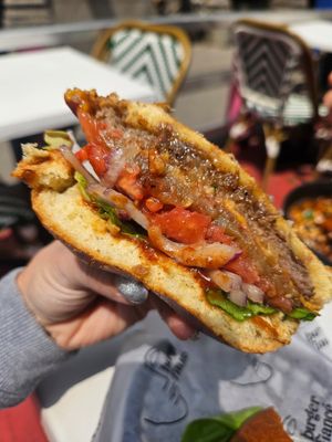 The old school burger (delicious) at Burger Fiancé in Montreal
