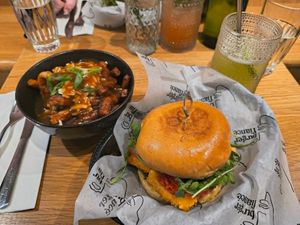 Mamma Mia Burger and poutine side at Burger Fiancé in Montreal
