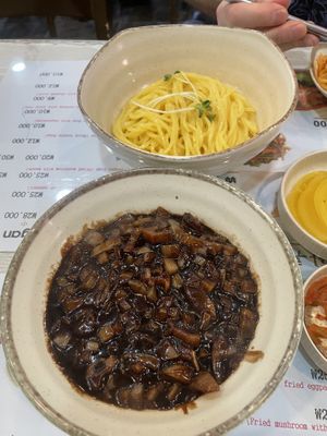 Lotus root jjajang noodle. The texture is fun  at Hwang-Geumlyong 황금룡 in Seoul