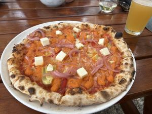 Vegan pizza  at Hone's Garden in Northland