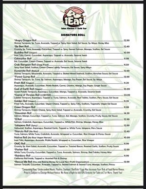 Vegan rolls listed with ingredients   at iEat in Johnson City