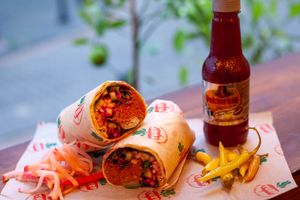 Red Lentil Wrap with homemade pickles at TURP in Istanbul