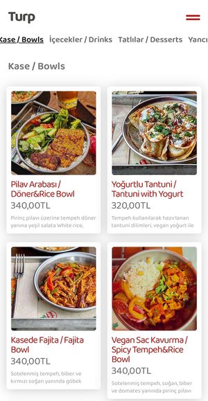 Part of the menu (available via QR code)  at TURP in Istanbul