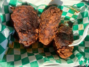 Soulful Chick’n Tenders w Hotter than a Motha hot sauce! at Karelyns Vegan Soul Café in Orlando