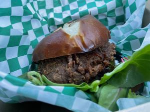 Spicy chickn sandwich (fried) at Karelyns Vegan Soul Café in Orlando