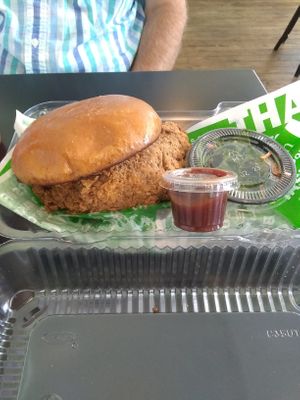 Vegan chicken sandwich at Karelyn's Soul Vegan Cafe. at Karelyns Vegan Soul Café in Orlando