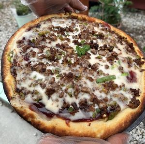 Signature CheeseSteak Pizza at Karelyns Vegan Soul Café in Orlando