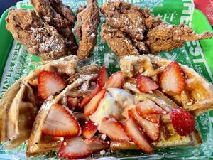 Brunch option. Chicken & Waffles  at Karelyns Vegan Soul Café in Orlando