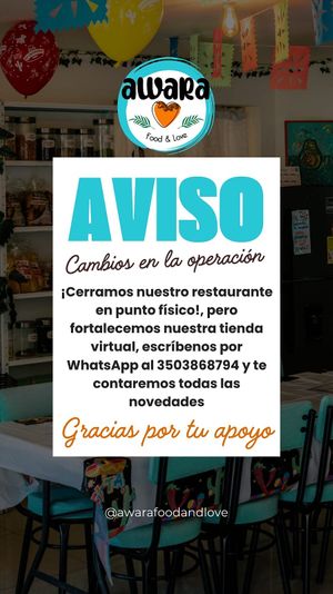 Restaurant has shut down.  They have an online store now. at Awara Food and Love in Cundinamarca