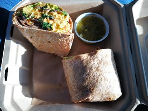 Vegan Lilac burrito (sub Just Egg, hold the cheese) at Black Heart Coffee Co in Van Nuys