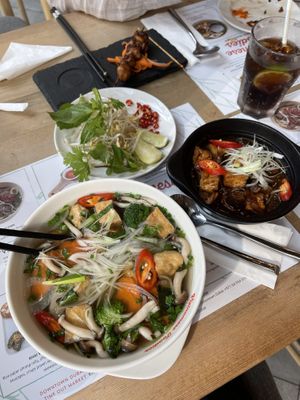 Pho chai  and tofu with eggplants at Vietnamese Foodies in Dubai