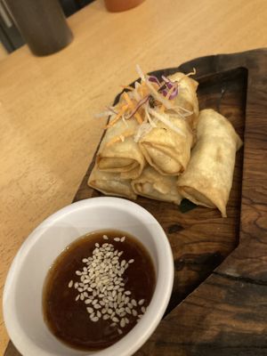 Vegan spring rolls with dipping sauce   at Vietnamese Foodies in Dubai