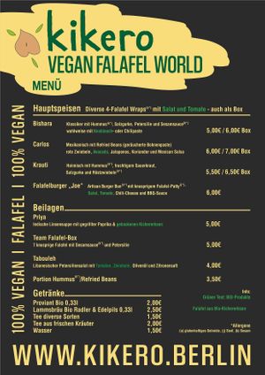 Menu at Kikero Vegan Falafel World in Berlin