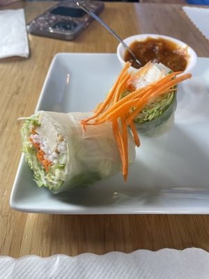 Tofu salad rolls with peanut sauce. 2 rolls cut in half (forgot photo and already ate some)  at PDX Thai Dining in Portland
