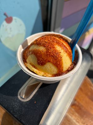 Mango sorbet with chilli lime sauce   at Wild Scoops - Downtown in Anchorage