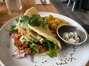 Yea, that's a jackfruit appleslaw naan sandwhich with fresh chips and black sesame aoli. at Cultivate & Co in Eumundi