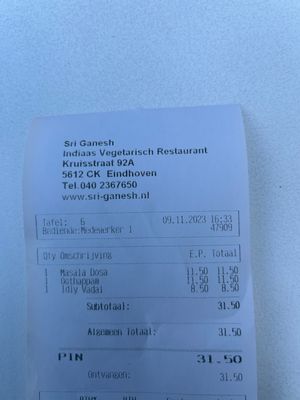 Prices have gone up  at Sri Ganesh in Eindhoven