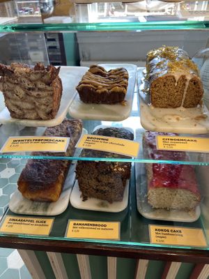 Pastries (very yummy brownie and quite nice lemon cake and coconut cake). at Dagger Coffee in Utrecht