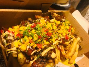 Jerk chicken loaded fries at 13th Element in Nottingham