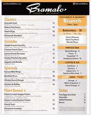 Peep their vegan section for their brunch menu.  at Bramalo Pizzeria & Restaurant in Bellmore