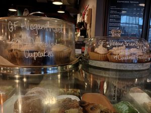 Vegan peanut butter chocolate and pumpkin with cinnamon frosting cupcakes at The Coffee Factory in Muskegon