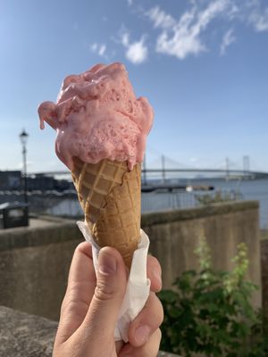 Vegan strawberry ice cream  at LouLou's in South Queensferry