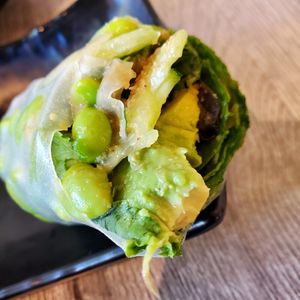 Inside green spring roll at Samurai Bowl in Whistler
