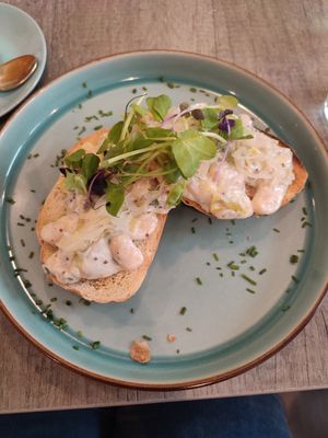 Creamy leeks and butterbeans on toast at Holy Cannoli in Blackburn