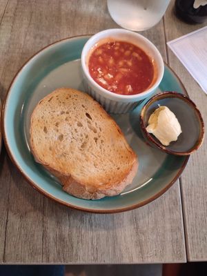 Side of beans and toast (came with the stack) at Holy Cannoli in Blackburn