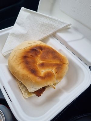 Vegan sausage stottie at Castaways Tea Shop in Seaton Sluice