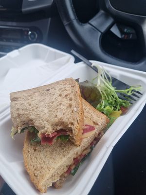 Beautiful vegan BLT sandwich, was warm and fresh at Castaways Tea Shop in Seaton Sluice
