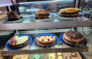 Top 2 shelves all vegan at Castaways Tea Shop in Seaton Sluice