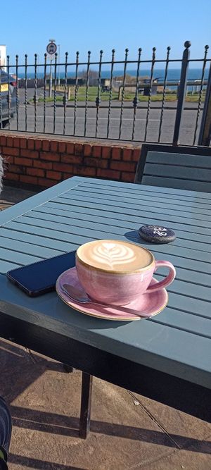 Superb oat latte at Castaways Tea Shop in Seaton Sluice