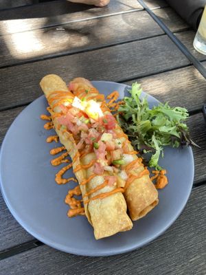 Jackfruit Flautas with vegan mozz and cashew cream.  at Norwood's Restaurant & Treehouse Bar in New Smyrna Beach