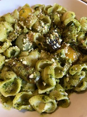 Gnocchetti pasta with vegan pesto   at Norwood's Restaurant & Treehouse Bar in New Smyrna Beach