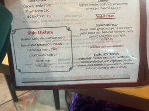 Some of the vegan items on the menu  at Norwood's Restaurant & Treehouse Bar in New Smyrna Beach