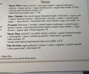 Separate vegan menu. (Other options too) at Aeirloom Bakery in Los Angeles
