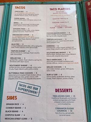 Taco menu   at Taco Boy in Folly Beach