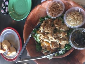 Chinese bbq ck’n salad w/ yummy rolls at The Original Pizza Cookery in Thousand Oaks