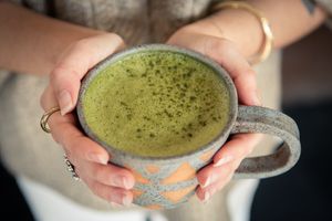 Moringa matcha latte from the plant powered latte menu. 
 at Buena Onda Cafe in St Augustine