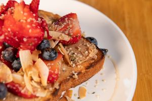 Nut toast. Breakfast items served all day.  at Buena Onda Cafe in St Augustine
