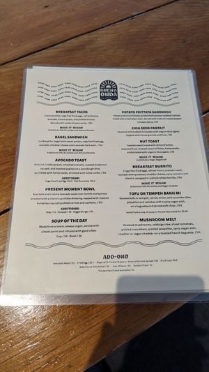 Menu at Buena Onda Cafe in St Augustine